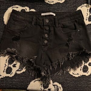 Size 7/28 Celebrity Pink High Rise Button Fly Charcoal Distressed Jean Shorts